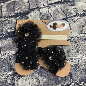 So Dorable Black Gold Tulle Infant Foot Wraps Headband 0-6 Month